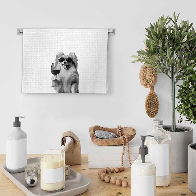 Pomeranian Gifts Wine Dog Kitchen Towels, Gifts - Image 4