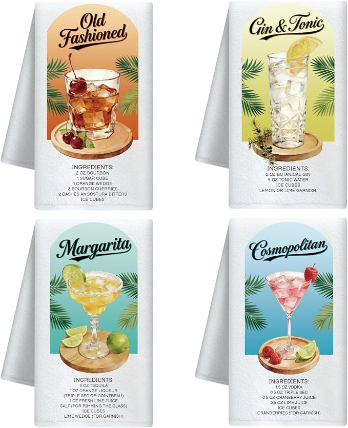 CUTHOLLOW Cocktails & Recipe Decorative Kitchen Towels Set of 4, 15.74"x23.62" by CUTHOLLOW