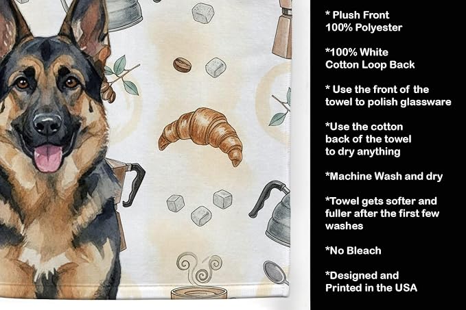 Caroline's Treasures German Shepherd Coffee Bar Kitchen Towel Velour Plush - Image 4