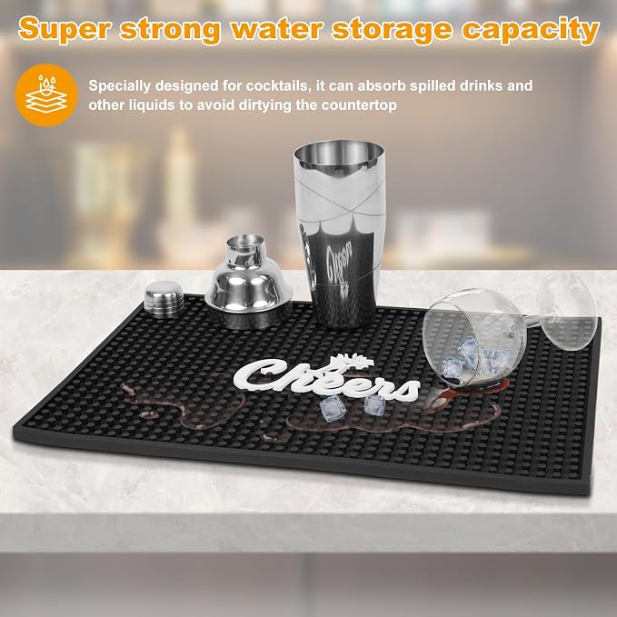 Lexenic Cheers Bar Mat for Home Bar, Retro Quick-Drying Water-Draining Rubber - Image 4