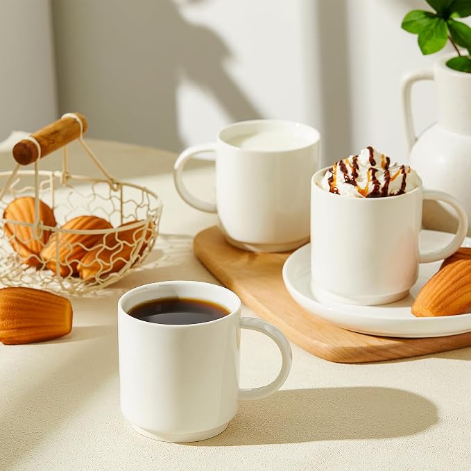 Sweese 10 Oz Stackable White Coffee Mug, Porcelain Coffee Mugs Sets of 6 - Image 5