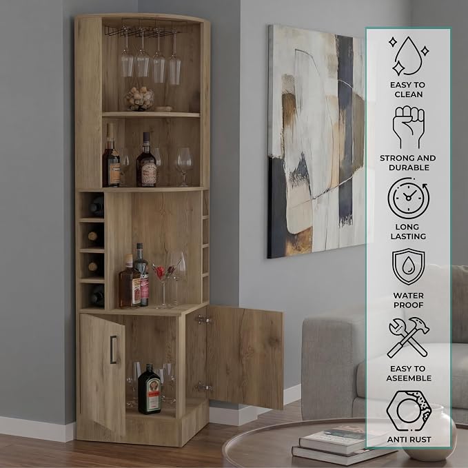 Tuhome Syrah Corner Bar Cabinet, Tall 71.1" Liquor Cabinet - Image 5