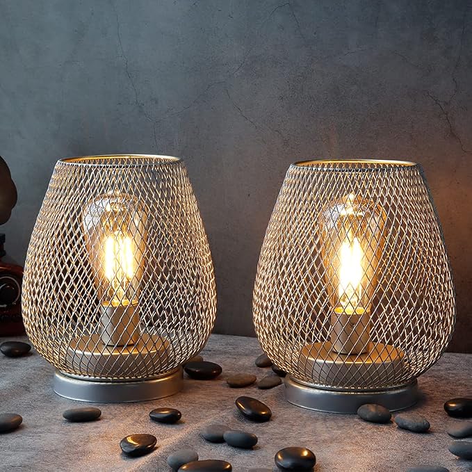 JHY DESIGN Set of 2 Metal Cage LED Lantern Battery Powered Cordless Accent Light by JHYDESIGN