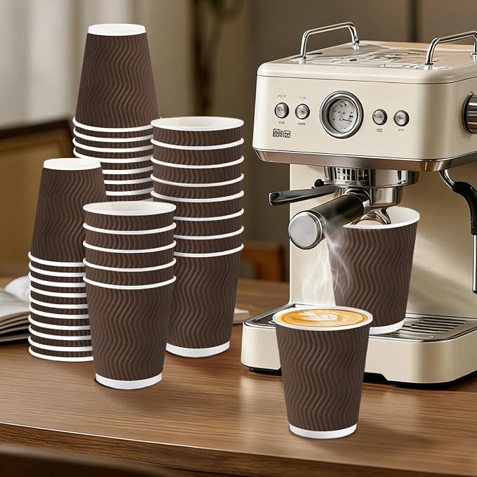 Clawsoff 120 Pack 10 oz Coffee Cups, Disposable Corrugated Insulated Ripple - Image 4