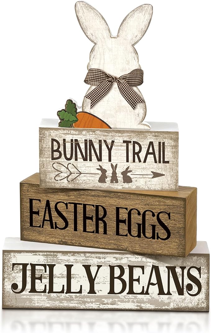 Lineshading 4 Pcs Easter Table Decoration Wooden Rabbit Easter Day Tiered Tray by Lineshading