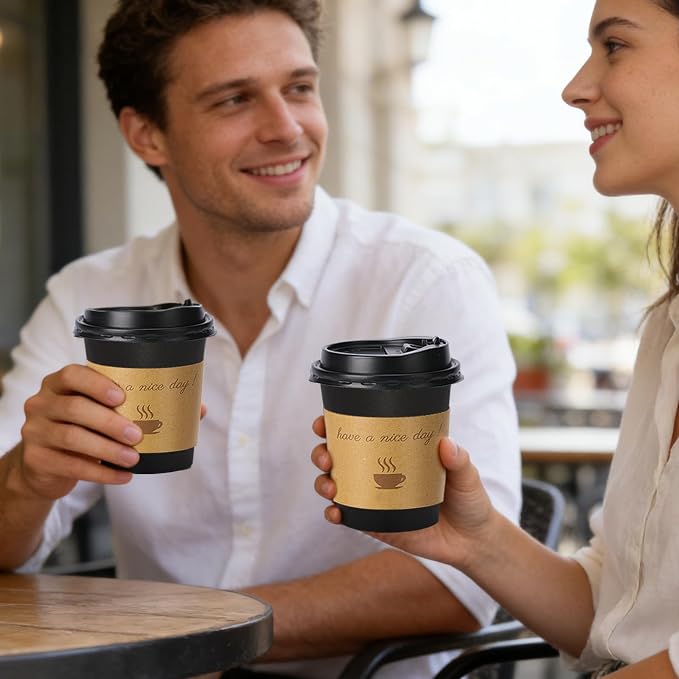 Lamosi 10 oz Coffee Cups with Lids 100 Pack, Disposable Coffee Cup with Stir - Image 5