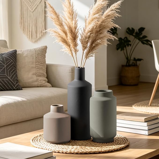 Ceramic Vase Set of 3, Modern Farmhouse Boho Table Centerpiece Vases, Small - Image 7