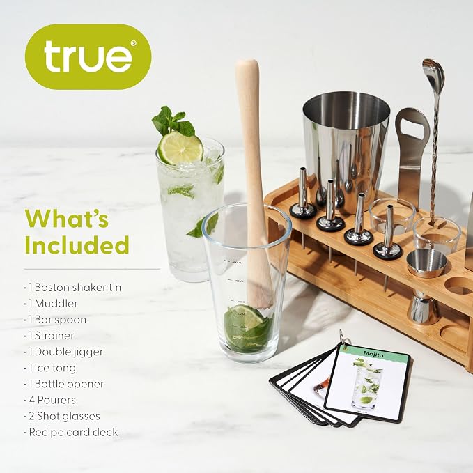 True 14-Piece Barware Set with Wood Stand - Image 2