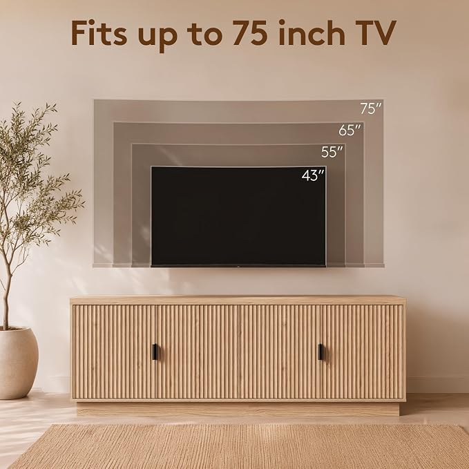 Fatmok Fluted TV Stand for up to 75" TVs, Modern Media Console - Image 4