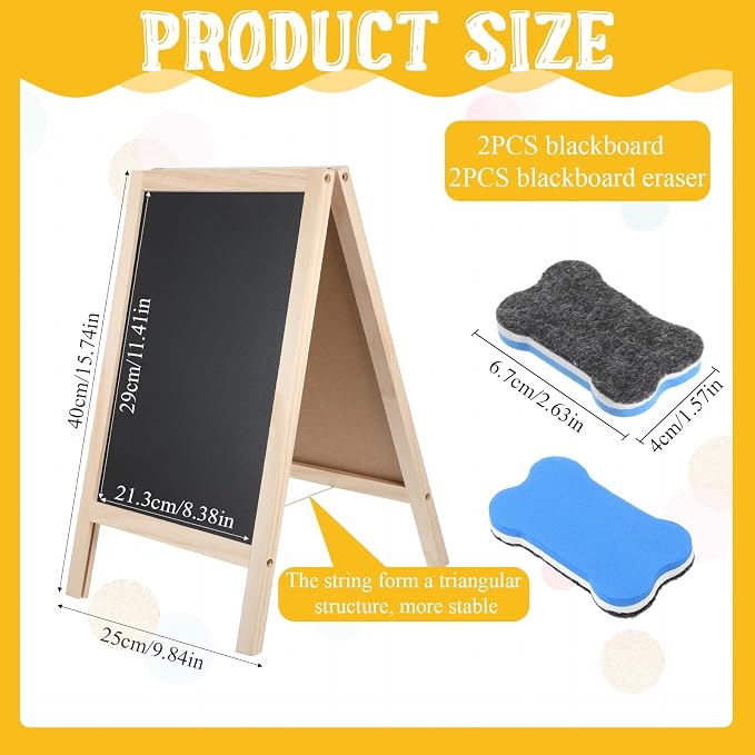 2 Pcs Chalkboard Easel, with 2 Erasers, 15.7x9.8 in Tabletop Stand Chalkboards - Image 2