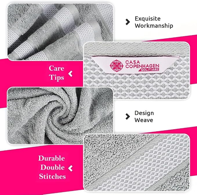 CASA COPENHAGEN Solitaire 4Pcs 100% Egyptian Cotton Large Designer Towels Gift - Image 2
