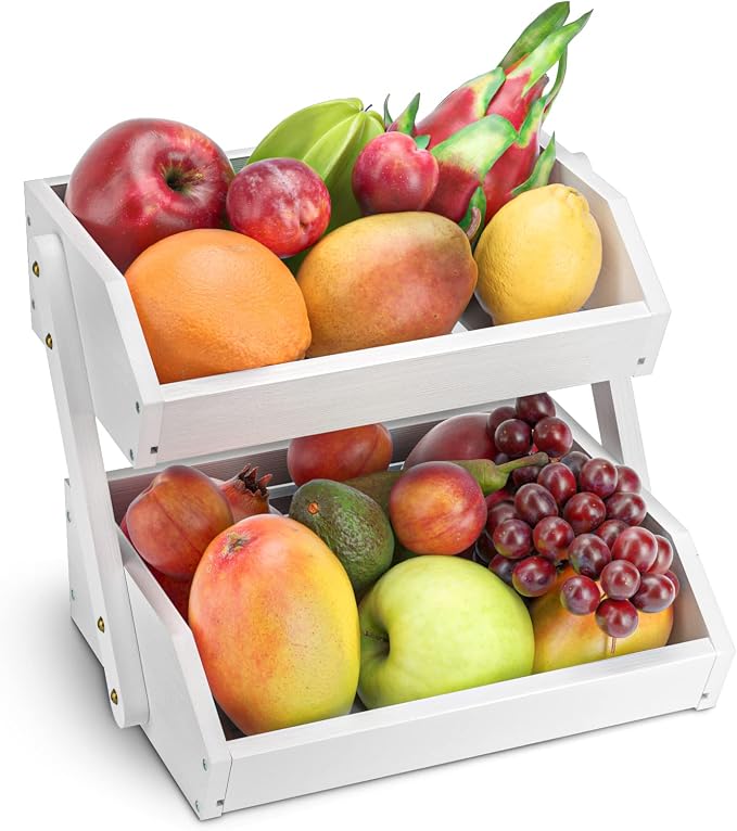 G.a HOMEFAVOR Fruit Basket for Kitchen, 2-Tier Fruit Bowl for Kitchen Counter - Image 2