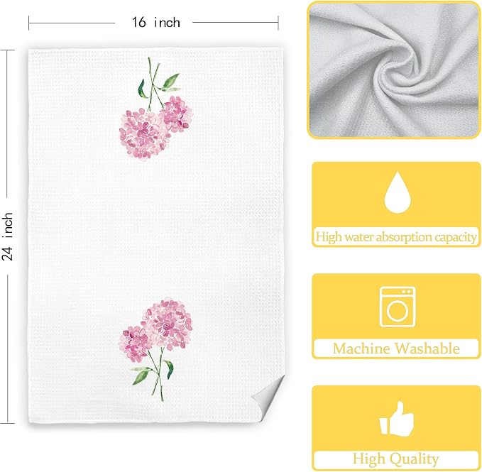 Pink Hydrangea Flowers Floral Kitchen Towels Set of 2 - Image 7