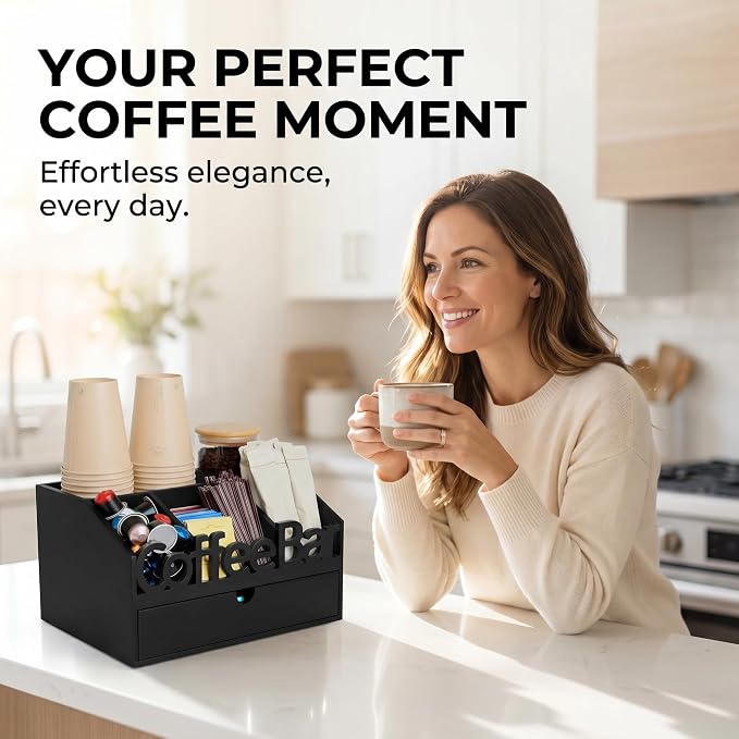 Coffee Bar Organizer Countertop, Wooden Coffee Station - Image 4