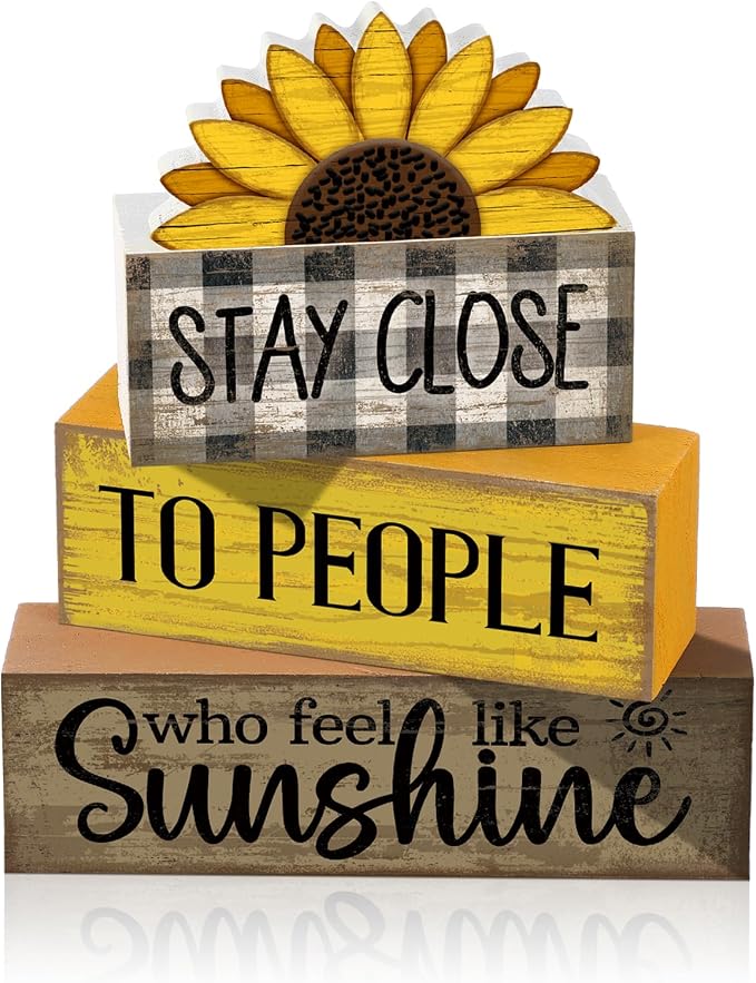 Lineshading 4 Pcs Farmhouse Sunflower Table Decorations Stackable Rustic Wooden by Lineshading