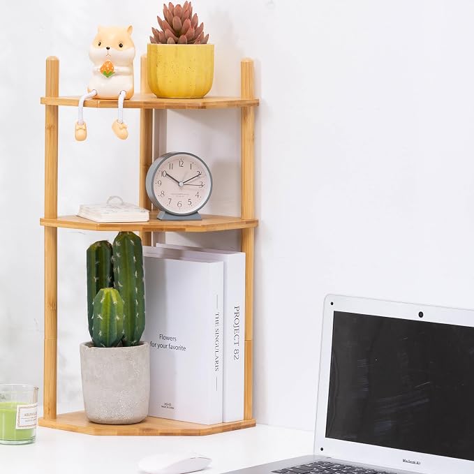 3-Tier Expandable Bamboo Corner Shelf - Image 2