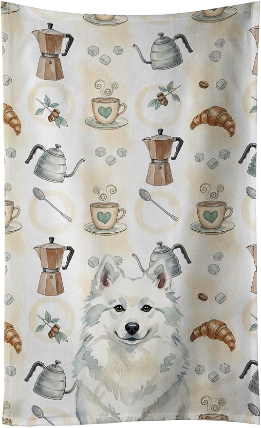 Caroline's Treasures American Eskimo Coffee Bar Kitchen Towel Velour Plush by CarolinesTreasures