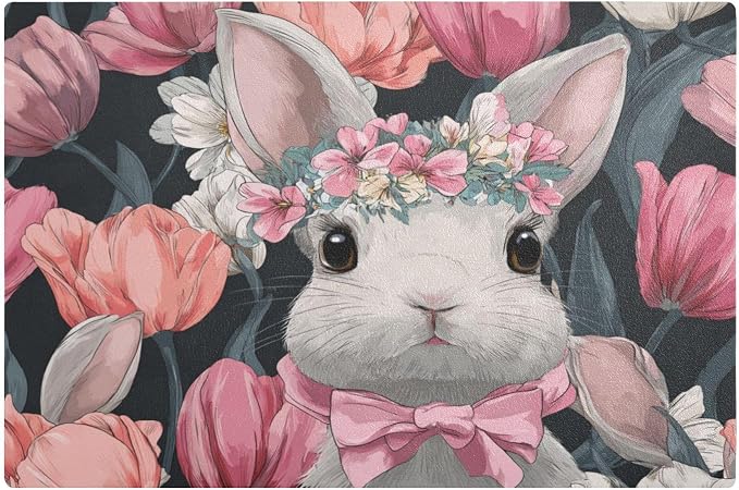 Blue Rabbit Tulip Easter Coffee Mat Coffee Bar Maker Backed Absorbent Nonslip by QwThum