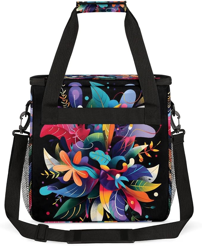 Abstract Flower Plant Leaf Coffee Maker Carring Bag, Large Insulated Storage - Image 5