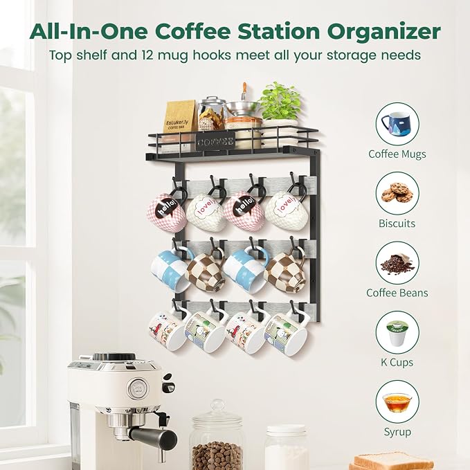 EsLuker.ly Coffee Mug Holder Wall Mounted Display Rack, Metal Cup Hanger - Image 4