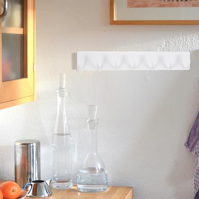 PRETYZOOM Punch-Free Adhesive Kitchen Wall Hooks 7-Hook Plastic Rack Strong - Image 5