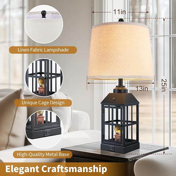 25" Farmhouse Table Lamps for Living Room, Rustic Table Lamp for Bedroom - Image 5