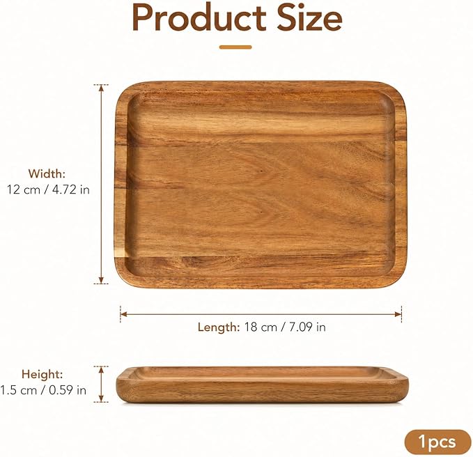 Small Wood Tray Acacia Wood Serving Trays Mini Rectangle Wooden-Tray Dispenser - Image 2