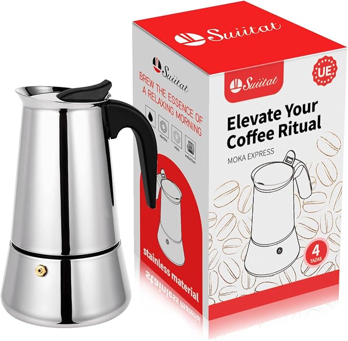 Moka Pot, 4 Cups Stovetop Espresso Maker, 304 Stainless Steel Moka Pot by Suiitat