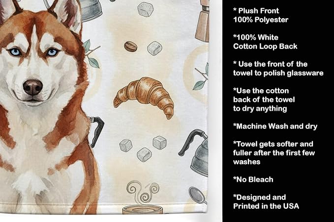Caroline's Treasures Red and White Siberian Husky Coffee Bar Kitchen Towel - Image 4