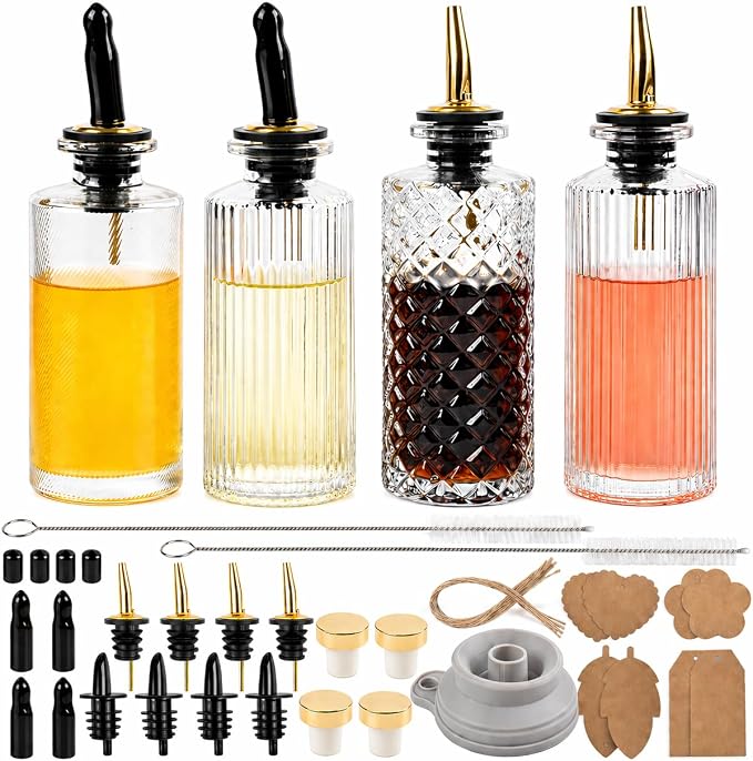 ChezMax Coffee Syrup Dispenser Bottles Set of 4, 5 oz Glass Syrup Bottle by ChezMax