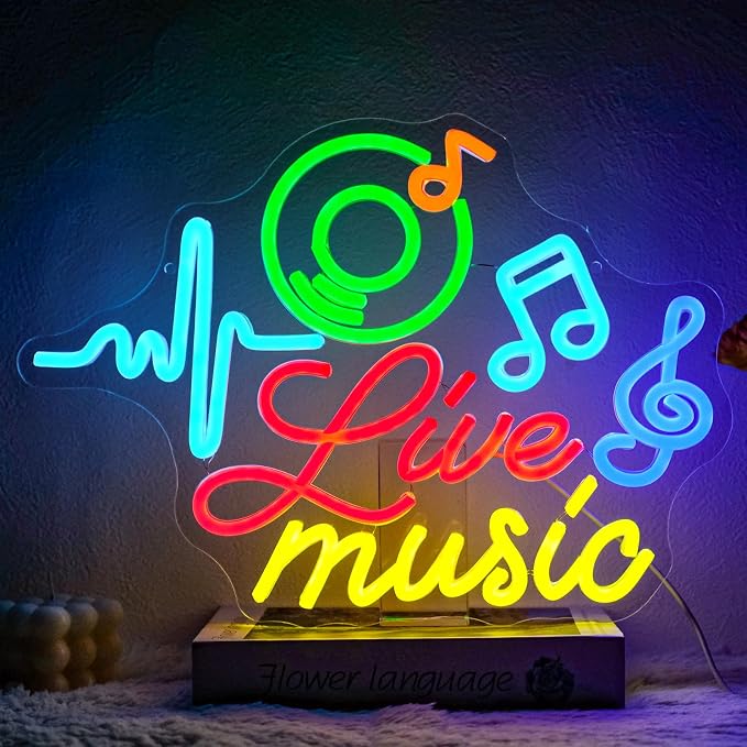 Live Music Neon Sign Dimmable Musical Note Neon Light Sign by Unknown