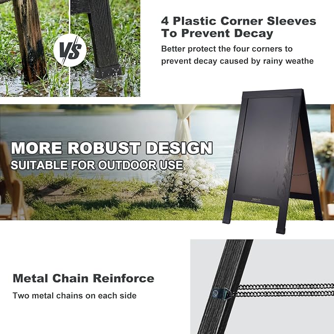 Wood Magnetic A-Frame Chalkboard Signs, Double-Sided Sidewalk Blackboard - Image 4
