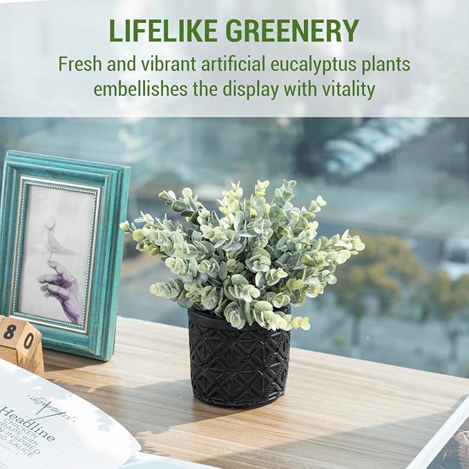 MyGift Artificial Eucalyptus Plant in Modern Gray Concrete Pots - Image 3