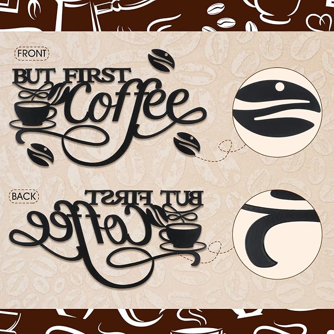Ferraycle Coffee Bar Decor Metal Rustic Sign Hanging Wall Art - Image 4