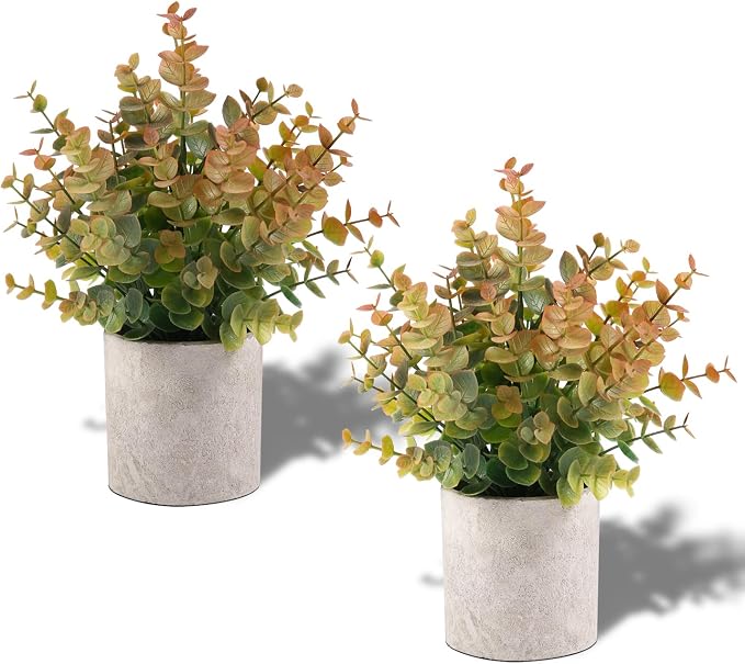 Coferset 2 Pack Small Fake Plants Eucalyptus Potted Artificial Plants by Coferset