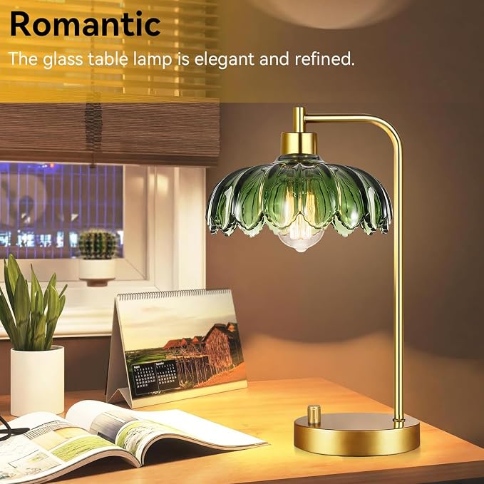 ILLMTW Glass Table Lamp Set of 2, Small Gold Bedside Lamps Dimmable Boho - Image 3