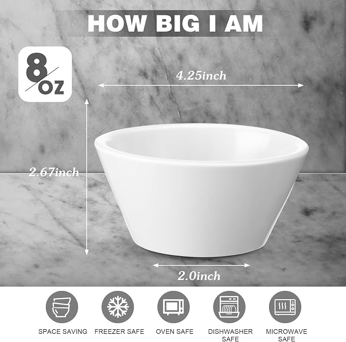 Domensi 18 Pcs 8 oz Porcelain Bowls Small Dessert Bowls Porcelain Broth Cups - Image 3