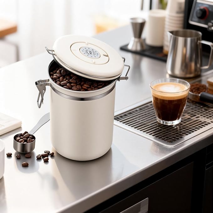 Kirecoo Stainless Steel Coffee Canister - 22OZ Airtight Coffee Bean Storage - Image 2