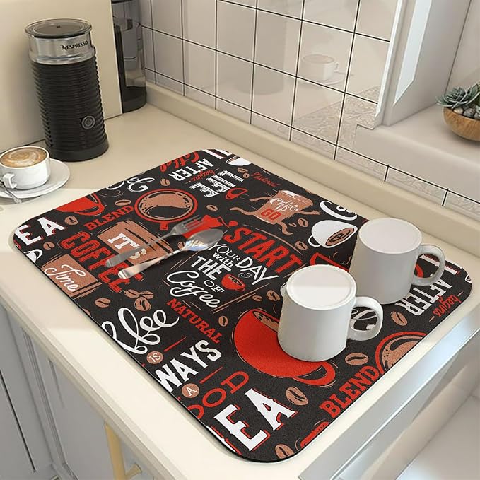 Coffee Bar Mat Rubber Dish Drying Mat - Image 2