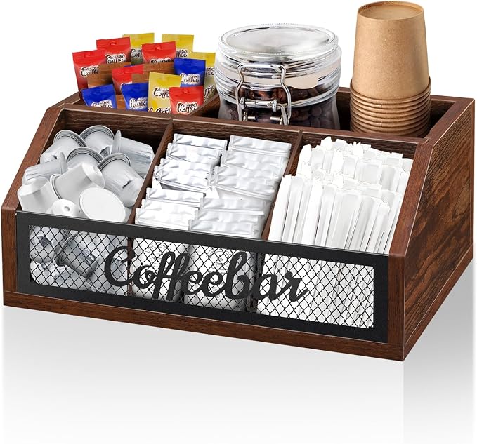 Coffee Station Organizer for Counter, Wood Pods Holder Basket by Botop