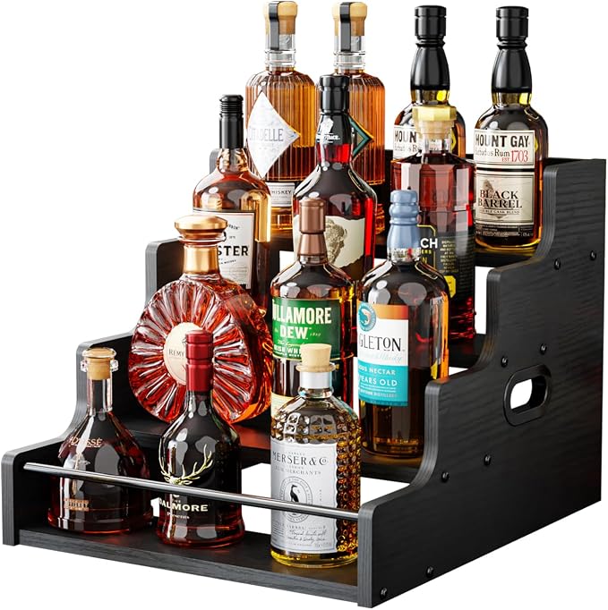 KLM Liquor Bottle Display Shelf, Coffee Syrup Rack Organizer, 4 Step Countertop by KLM