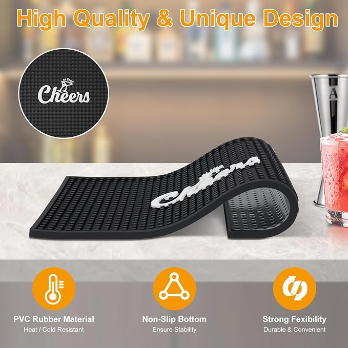 Lexenic Cheers Bar Mat for Home Bar, Retro Quick-Drying Water-Draining Rubber - Image 2