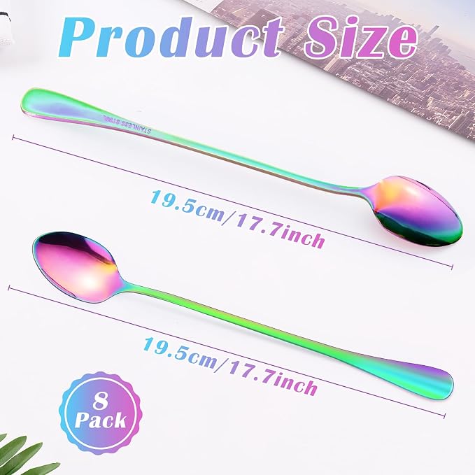 8 Pcs Long Handle Spoons, Satainless Steel Tea Spoons, Ice Cream Spoon - Image 2