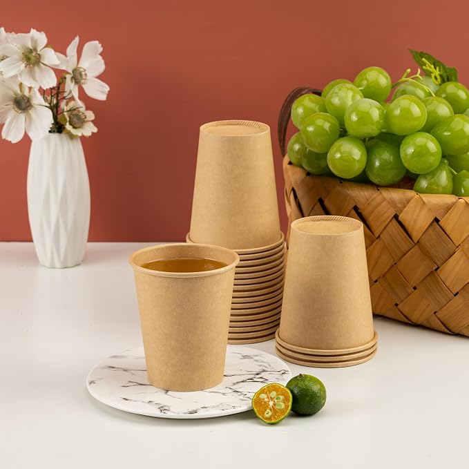 RACETOP 100 Pack Coffee Cups 8 oz, Disposable Coffee Cups, Kraft Paper Cups - Image 2