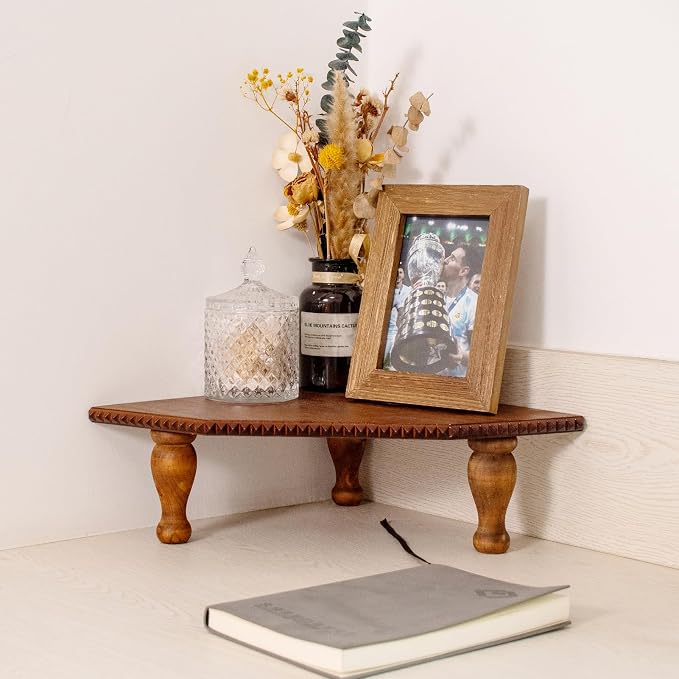 OKSQW Wood Corner Counter Shelf Framehouse Decorative Tray Stand - Image 6