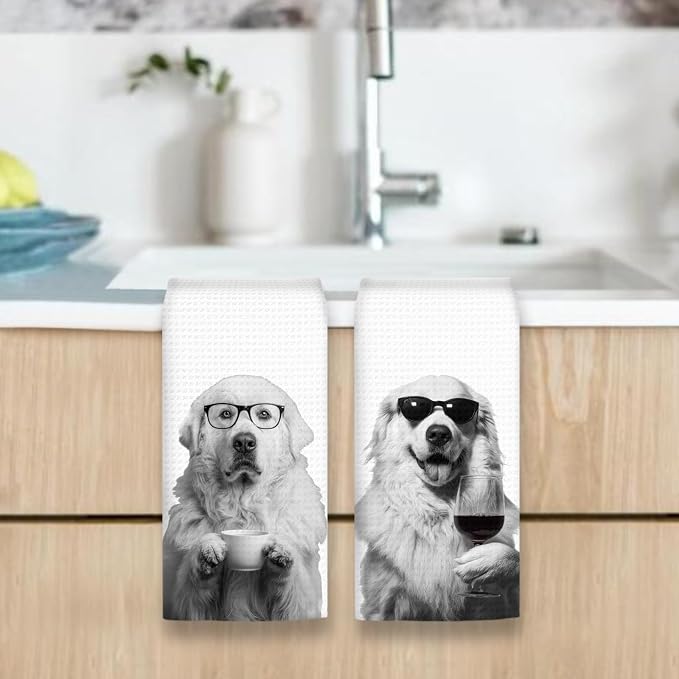 Great Pyrenees Gifts Coffee Wine Kitchen Towels Set of 2, Coffee Dog Dish Tea - Image 6