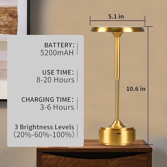 HAPYGI 5200mAh Rechargeable Cordless LED Table Lamps Touch Sensor Light - Image 4