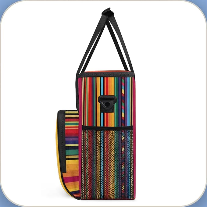 Boho Colorful Striped Coffee Maker Carring Bag, Large Insulated Storage - Image 4