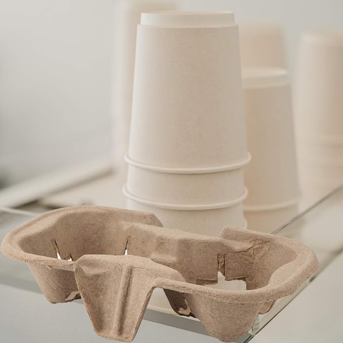 2 Cup Pulp Fiber Drink Carrier, 100 Pack Biodegradable Disposable Take-Out Cup - Image 7