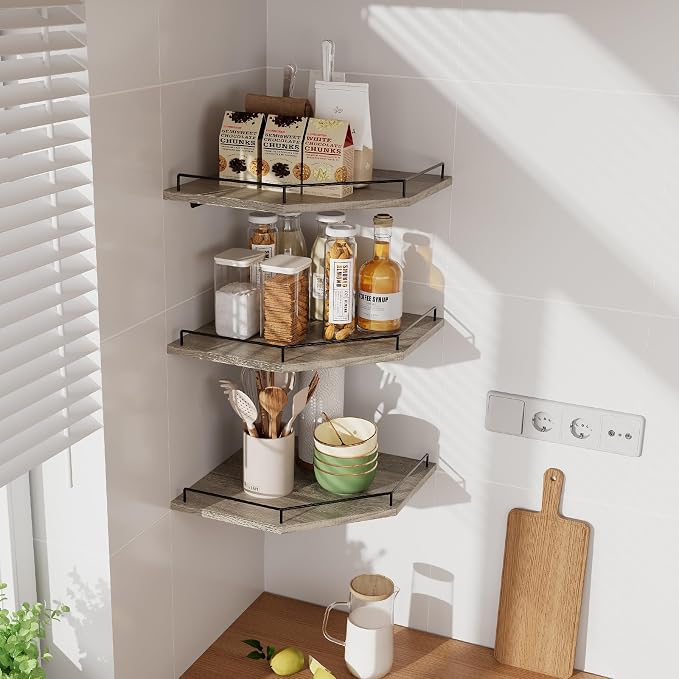 JJL Corner Shelf Wall Mounted, 12 Inches 3-Tier Floating Corner Shelf, Hexagon - Image 6